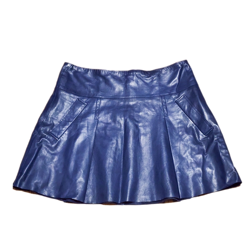 100% Lamb Leather VINCE Pleated Mini Skirt (10)